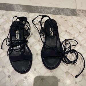 Navy suede Miu Miu lace up sandal